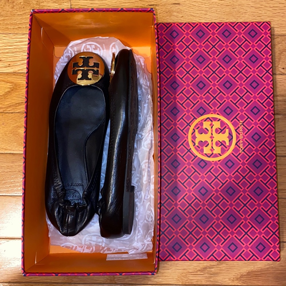 Tory Burch Black/Gold Classic Reva Ballet Flats